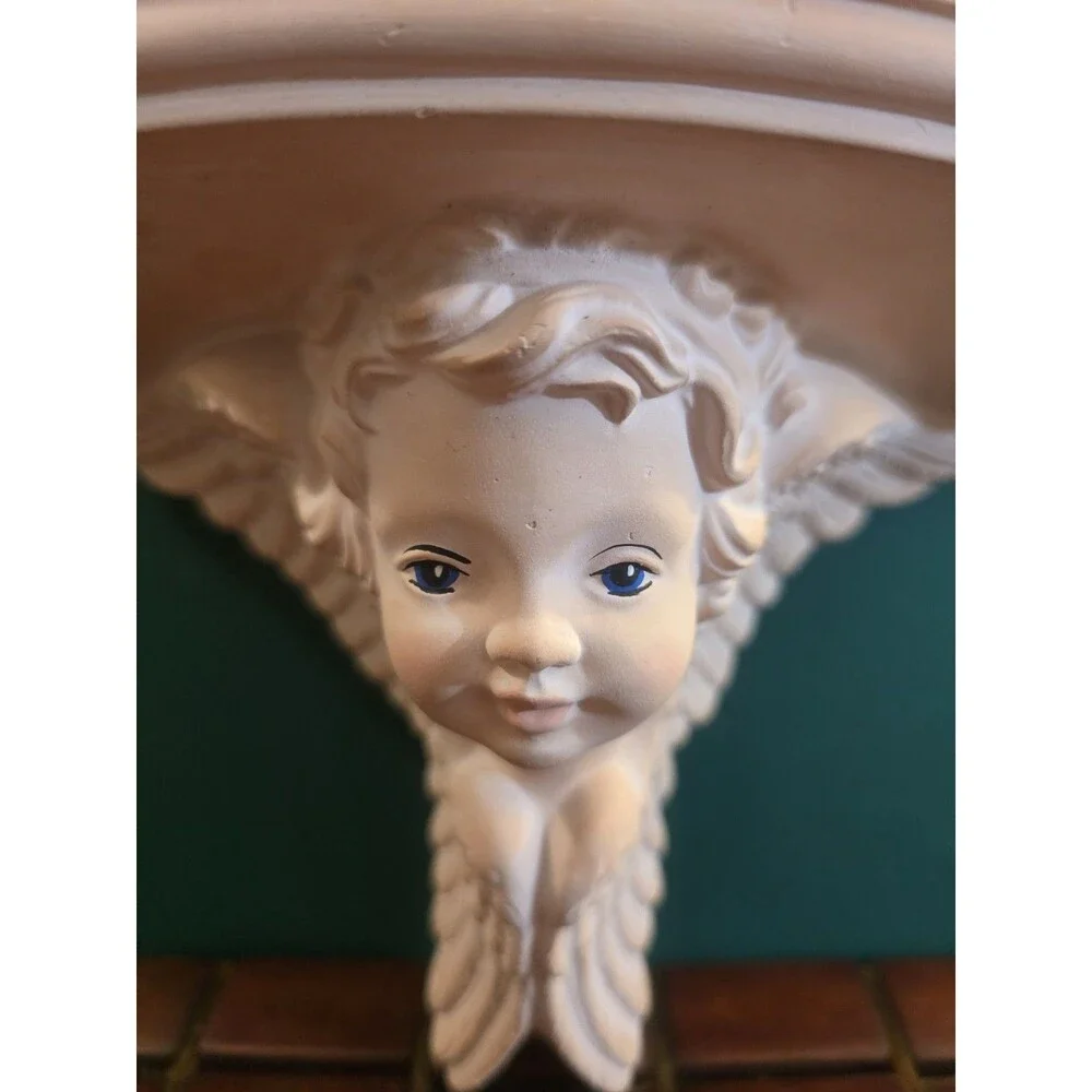 Eros Cupid Angel Cherub Wall Sconce Shelf Vintage Ceramic Hand Painted 8.5